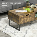 Rustic Brown Industrial Coffee Table with Storage Shelf and Drawer