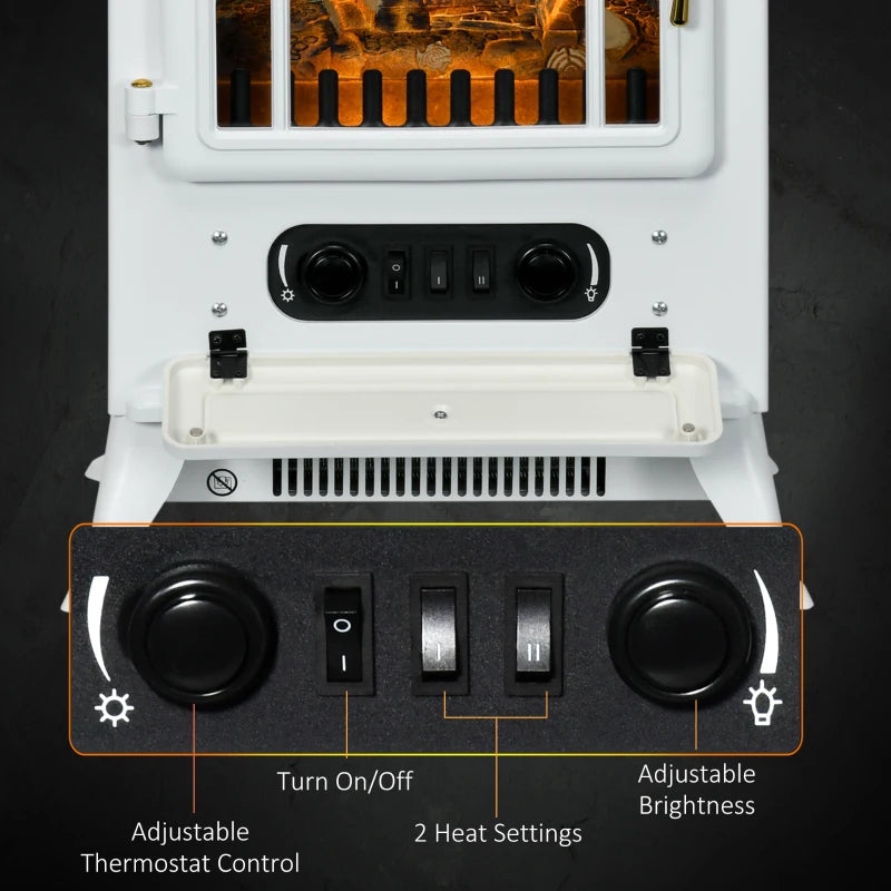 White Electric Stove Fireplace, Flame Effect, 950/1850W