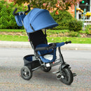 Blue 4-in-1 Kids Tricycle with Parent Handle, Canopy, and Safety Belt