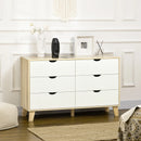 6-Drawer White and Light Brown Bedroom Dresser with Wood Legs