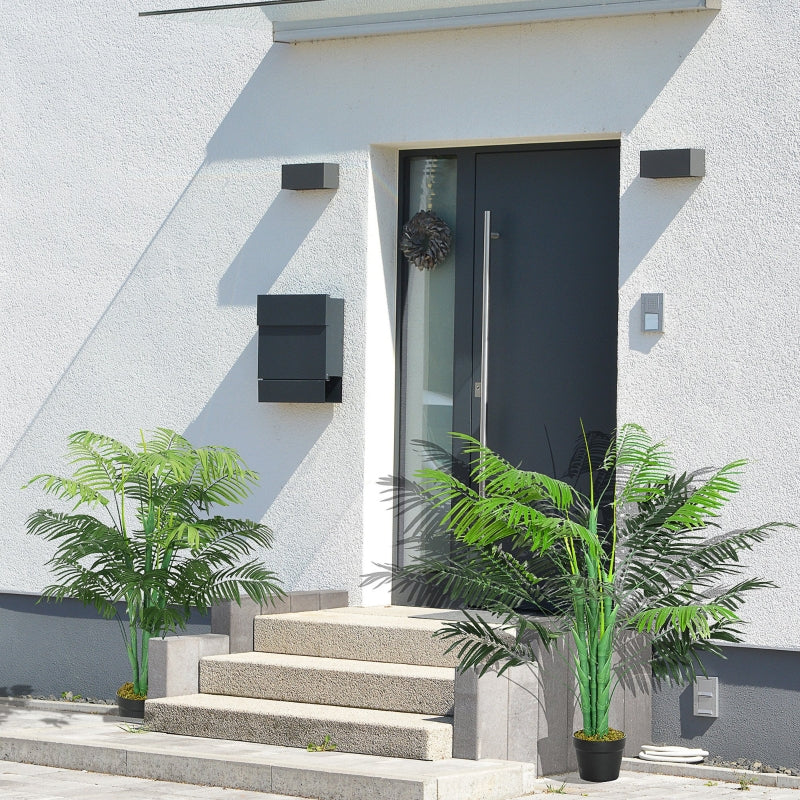 Green Artificial Palm Tree Duo in Pot, 125cm - Indoor Outdoor Decor