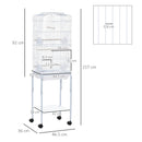White Bird Cage with Stand and Accessories, 46.5 x 36 x 157 cm