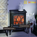 Black Electric Fireplace Stove with Fan and Log Flame Effect 2000W/1000W Heater