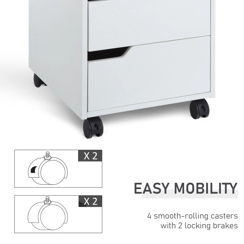 White 3-Drawer Mobile File Cabinet with Wheels for Home Office