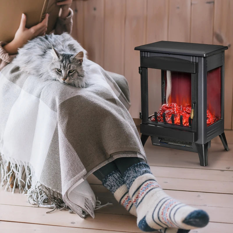Black Electric Fireplace Stove with LED Flame Effect