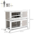 Grey Wooden Rabbit Hutch with Rain Cover and Wheels, 122x50x100cm