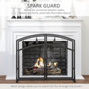 Black Metal Mesh Fire Guard with Double Doors and Tree Decoration