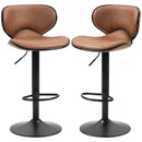 Brown Microfiber Cloth Swivel Bar Stool Set of 2, Adjustable Height Armless Chairs