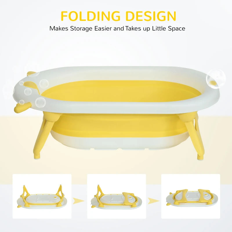 Yellow Foldable Baby Bathtub Set with Thermostatic Water Plug