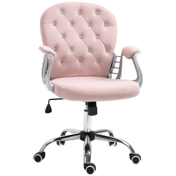 Velvet Pink Swivel Office Chair with Adjustable Height and Wheels