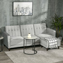 Light Grey L-Shaped Sofa Bed Set with 3-Seater Sofa and Footstool