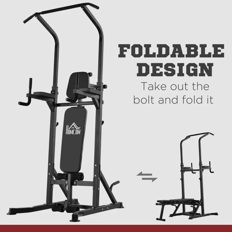 Adjustable Weight Bench with Pull Up Bar and Dip Station - Black