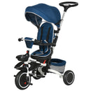 Blue Kids Tricycle with Rotatable Seat & Adjustable Push Handle