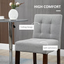 Grey Fabric Bar Stools Set of 2, Tufted Back, Wood Legs