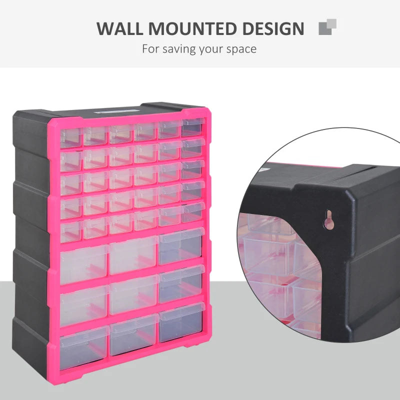 39-Drawer Rose Red Plastic Storage Cabinet, 38x16x47.5 cm