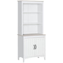White Tall Kitchen Cupboard with 3 Open Shelves and Double Door Cabinet