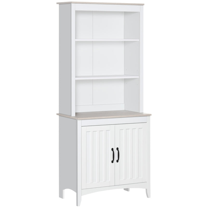 White Tall Kitchen Cupboard with 3 Open Shelves and Double Door Cabinet