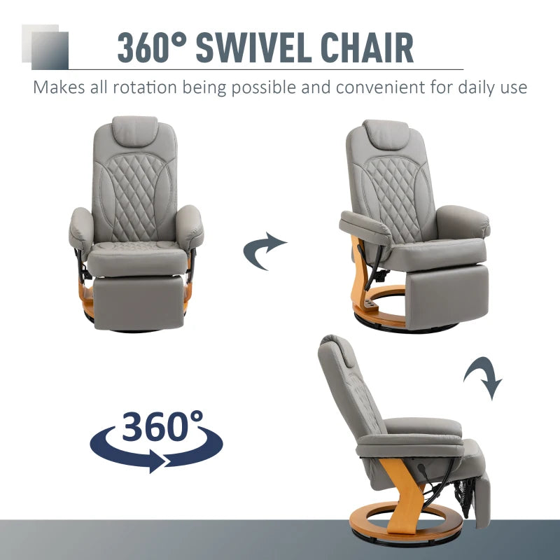 Grey PU Recliner Chair with Footrest and Headrest