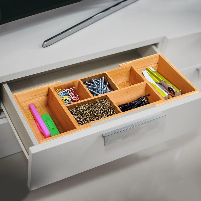Bamboo Drawer Organiser Tray Divider, Adjustable 24.6-41cm, Natural Color