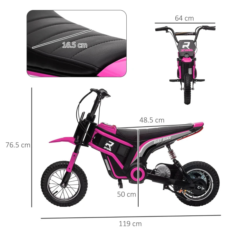 Pink Electric Motorbike with Music & Horn, 12" Tyres, 16km/h Speed