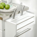 White Wooden Kitchen Island Cart with Stainless Steel Top and Storage