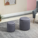 Grey Fabric Storage Ottomans Set of 2 with Removable Lid