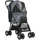 Grey Pet Stroller with Large Carriage and Storage Bag