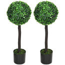 Set of 2 Green Artificial Boxwood Ball Trees in Pot for Home Decor, 20x20x60cm