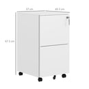 White 2-Drawer Steel Filing Cabinet with Lock and Wheels