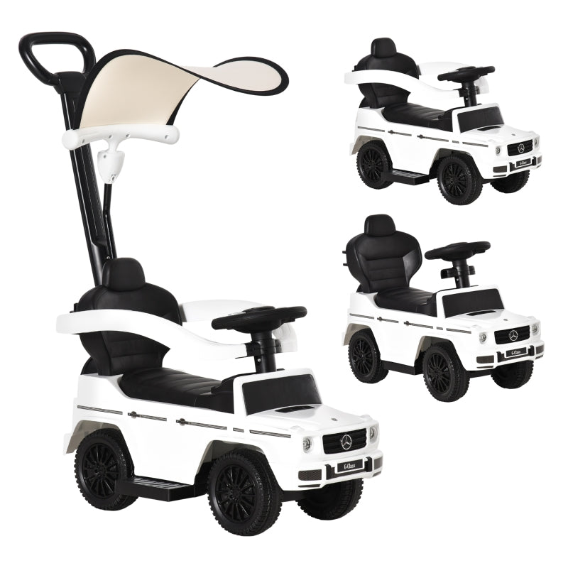 White 3-in-1 Kids Ride-On Push Car with Horn and Steering Wheel