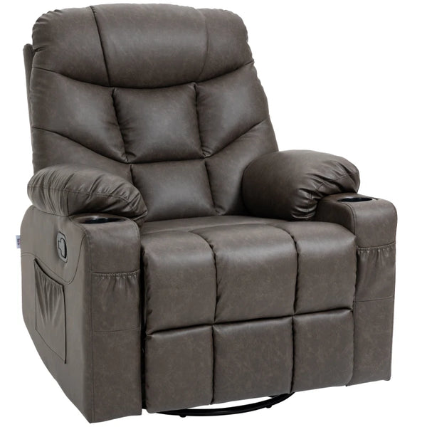 Brown Manual Reclining Armchair with Footrest and Cup Holders