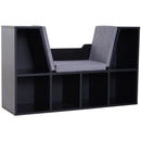 Black 6-Compartment Bookcase with Padded Seat