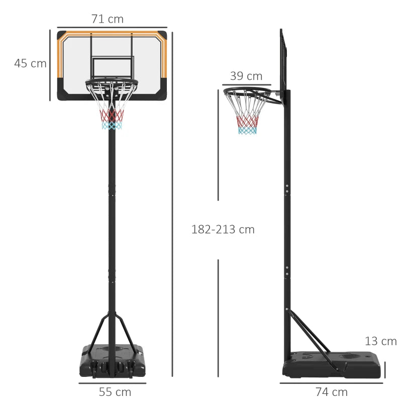 Adjustable Black Freestanding Basketball Hoop Set - 182-213cm