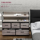 Grey Wood Effect 5-Drawer Rustic Fabric Chest