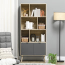 Modern Bookcase with Bottom Cabinet and 6 Open Shelves, Natural & Dark Grey