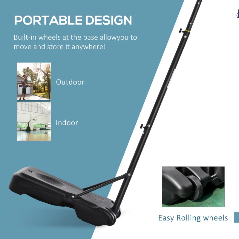 Adjustable Portable Basketball Hoop System - Black, Teens to Adults, 1.55-2.1m