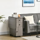 Grey Folding Dining Table with Storage Drawers and Wheels