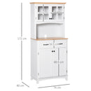 White Kitchen Storage Cabinet with Glass Doors and Drawers