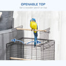 Black Steel Bird Cage with Open Top, Stand, Tray, Handles, Bowls - Parakeet, Finch
