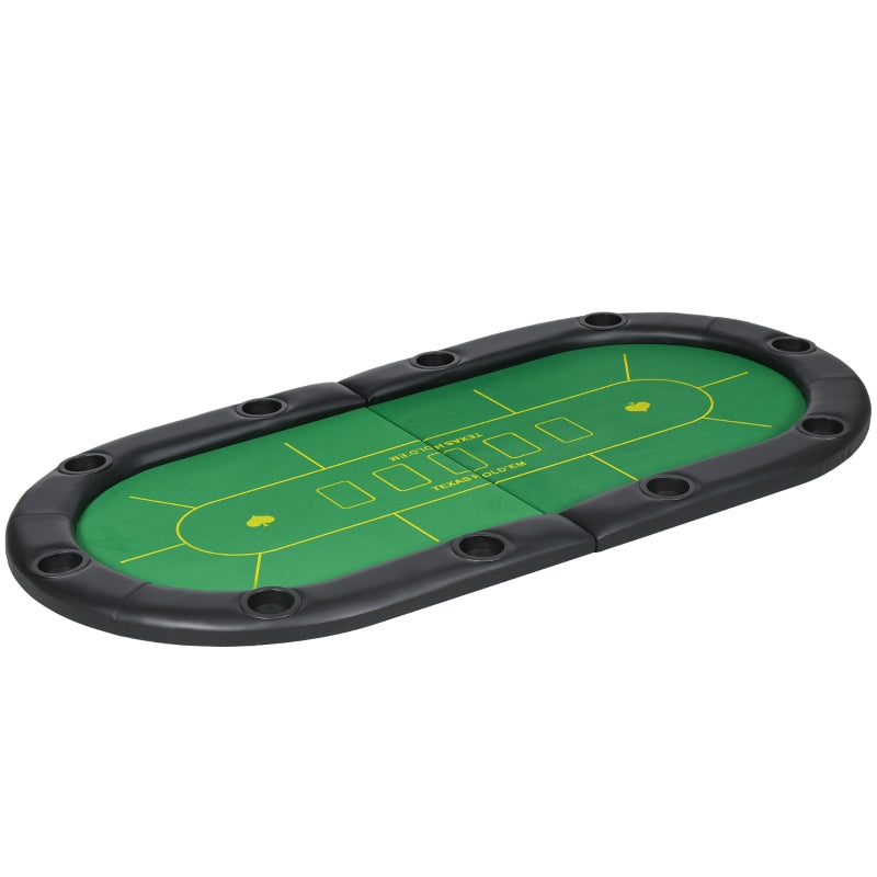 Green Foldable Poker Mat, 10-Player Table Top with Cup Holder & Carry Bag