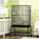 Black Steel Budgie Cage with Stand & Toys - 133cm High