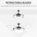 Modern White Ceiling Fan with Retractable Blades and Dimmable LED Light