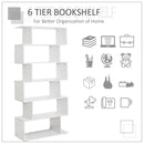 White S-Shaped 6-Tier Wooden Bookshelf for Home Office and Living Room