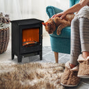 Black Electric Fireplace Stove with Realistic LED Flame Effect