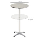 Aluminium Round Bistro Bar Table - Stainless Steel - 2 Height Settings - 70cm/110cm - Black