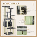 Modern Grey Cat Tree with Bed, Perches, Scratching Posts - 184cm