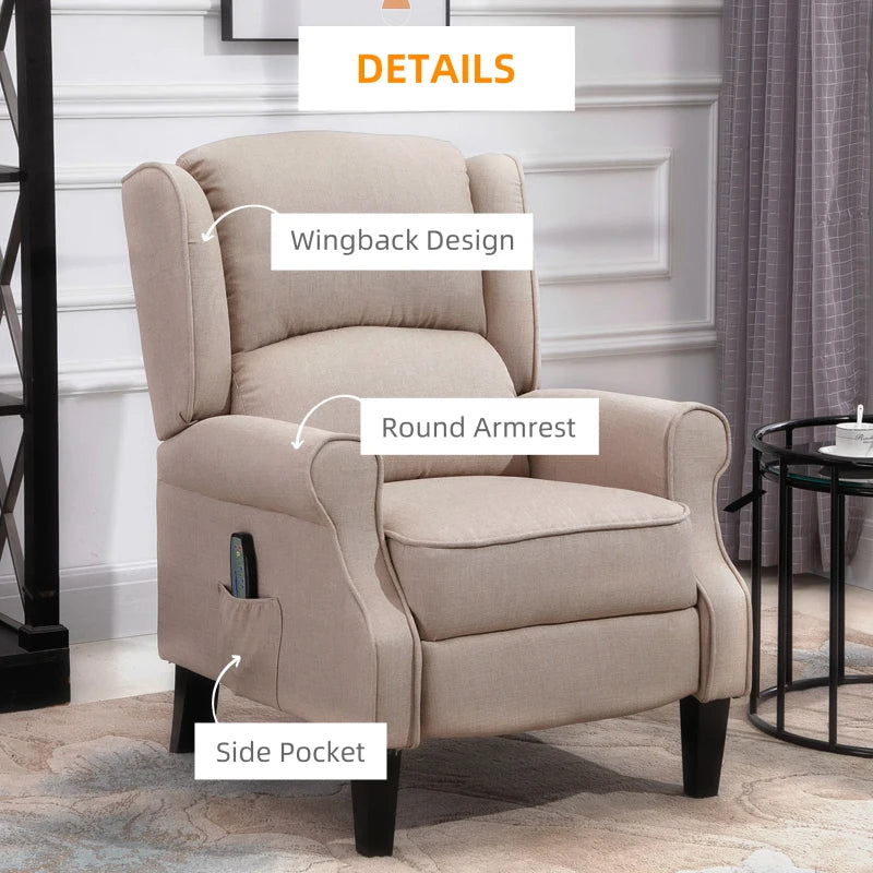 Beige Heated Massage Recliner with Footrest