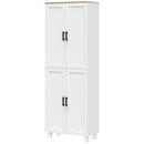 White Freestanding Kitchen Storage Cabinet, 4-Door Organizer, Adjustable Shelves - 170cm