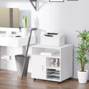 White Mobile Printer Stand with Storage and Wheels - Modern Office Desk Unit