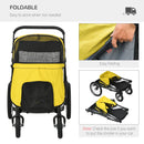 Yellow Foldable Pet Stroller with Washable Cushion & Storage Bags